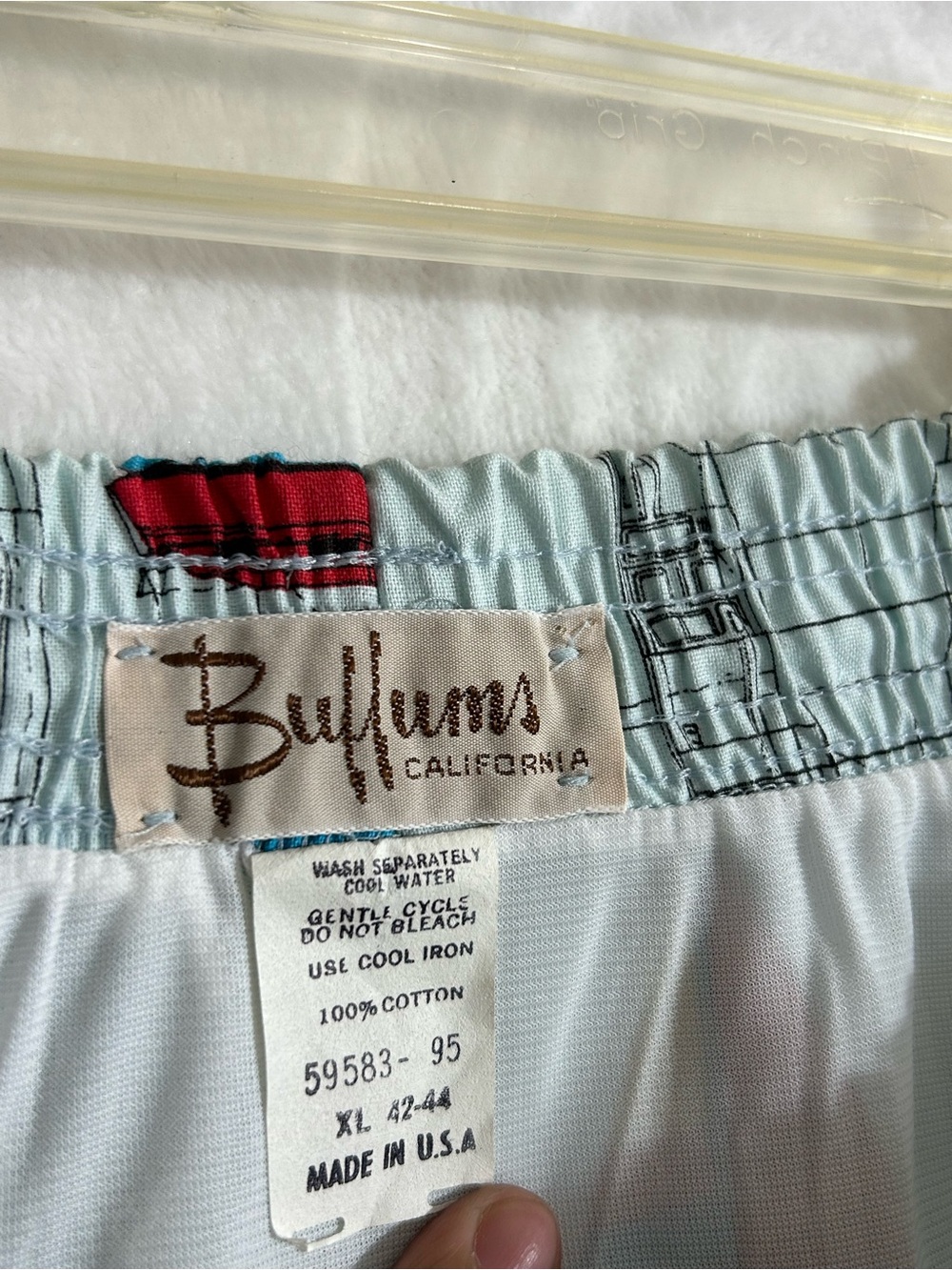Buffums Light Blue Swim Trunks with Red &Yellow Boats